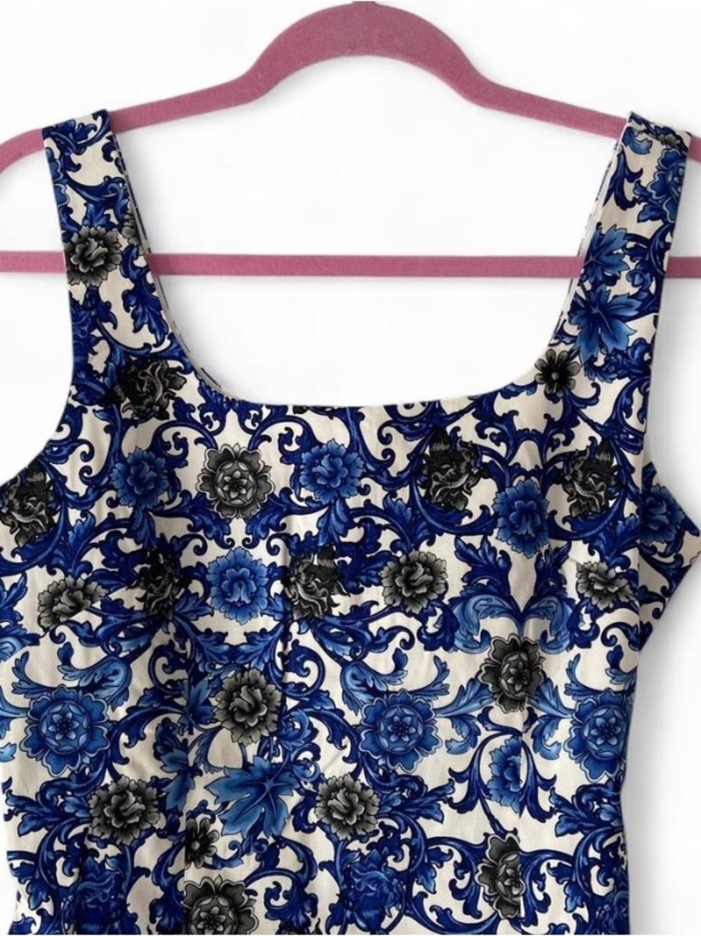 Premise Blue White Floral Damask Sheath Dress Size 4 NWT Belted Boho Career